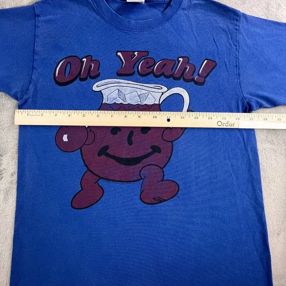 VTG Kool Aid Shirt Mens Small Blue Oh Yeah Graphic Tee Retro Soda Drink Cartoon - Picture 6 of 11